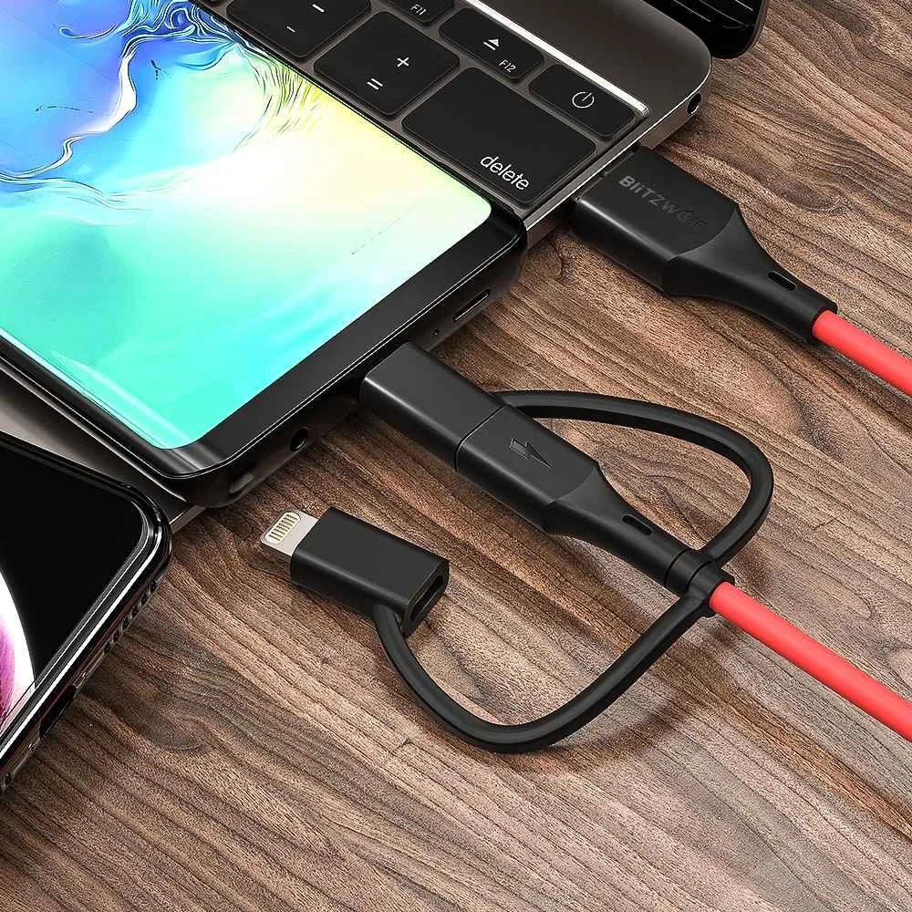 BlitzWolf MT4 3 в 1 type C+ Lightning+ Micro USB кабель для передачи данных с MFI сертифицирован для samsung Xiaomi для iPhone 11 X Max