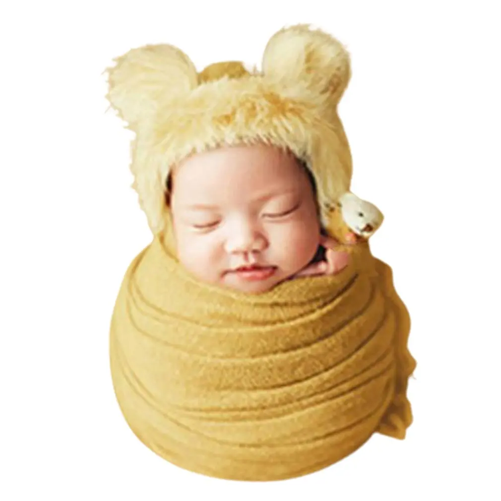 

3pcs/set Newborn Infant Photography Wrap Knitted Boys Girls Photo Props Faux Fur Hat Strong Stretch Blanket Bear Doll