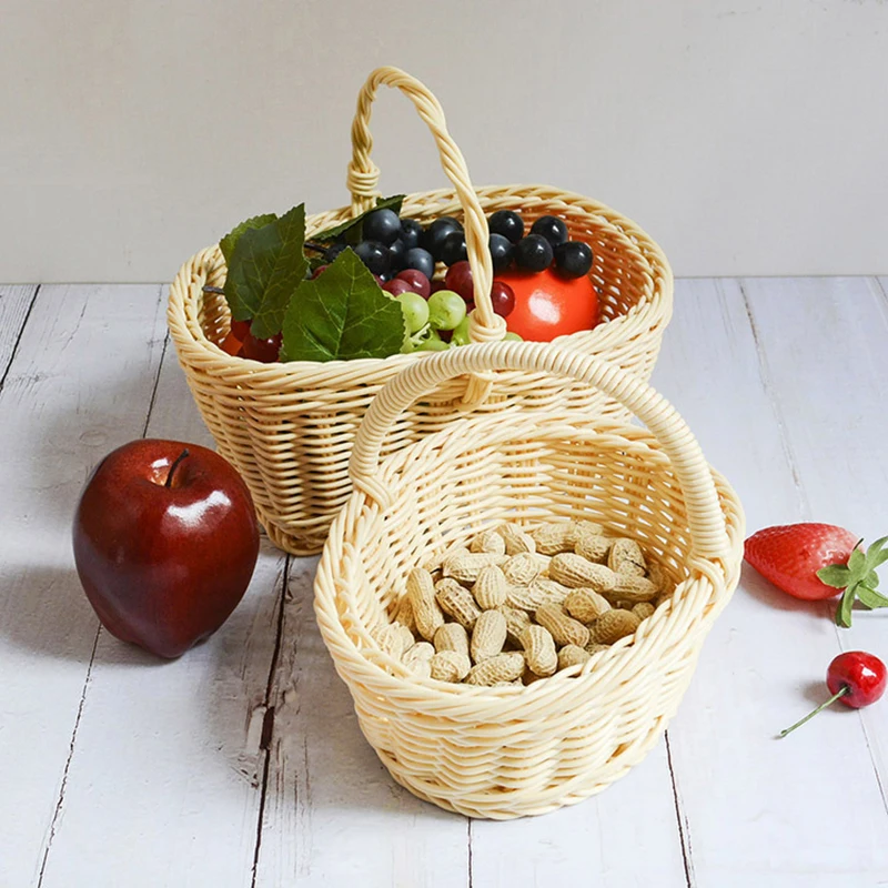 

New artificial rattan woven basket Mini portable basket Fruit snack dried fruit storage basket Desktop flower arrangement basket