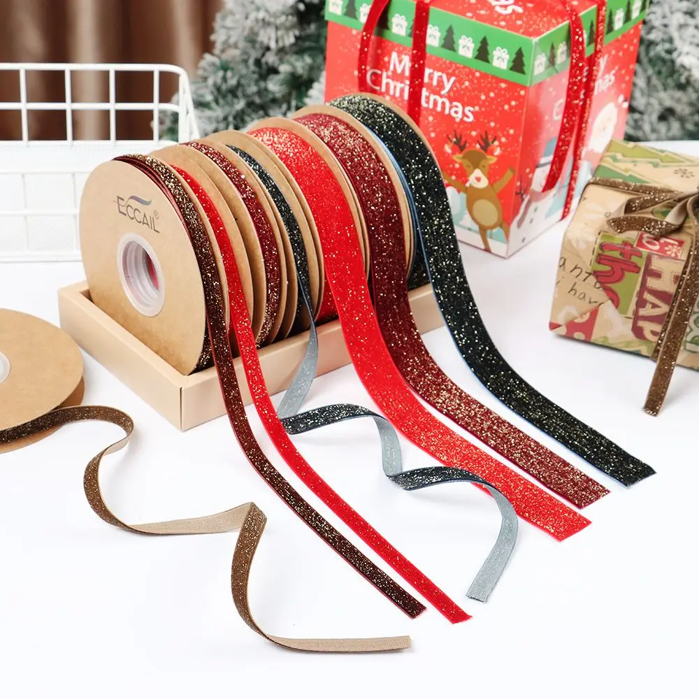 

10mm 25mm 10yards Party Gifts Home Decoration Wrapping Band Gold Wire Velvet Ribbon Packaging Strap Flocking Silk