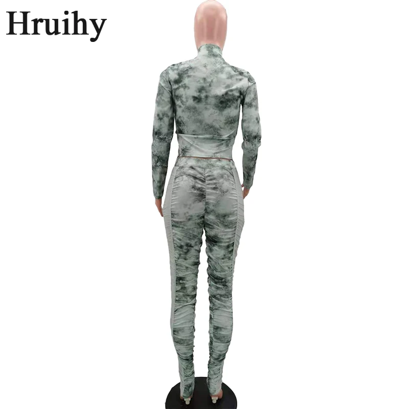 

Two Piece Set Women Fashion Slim Fit Pleated Stitching Printed Sports Suitt Long Sleeve V Neck Elegant Skinny Sexy Dresy Damskie