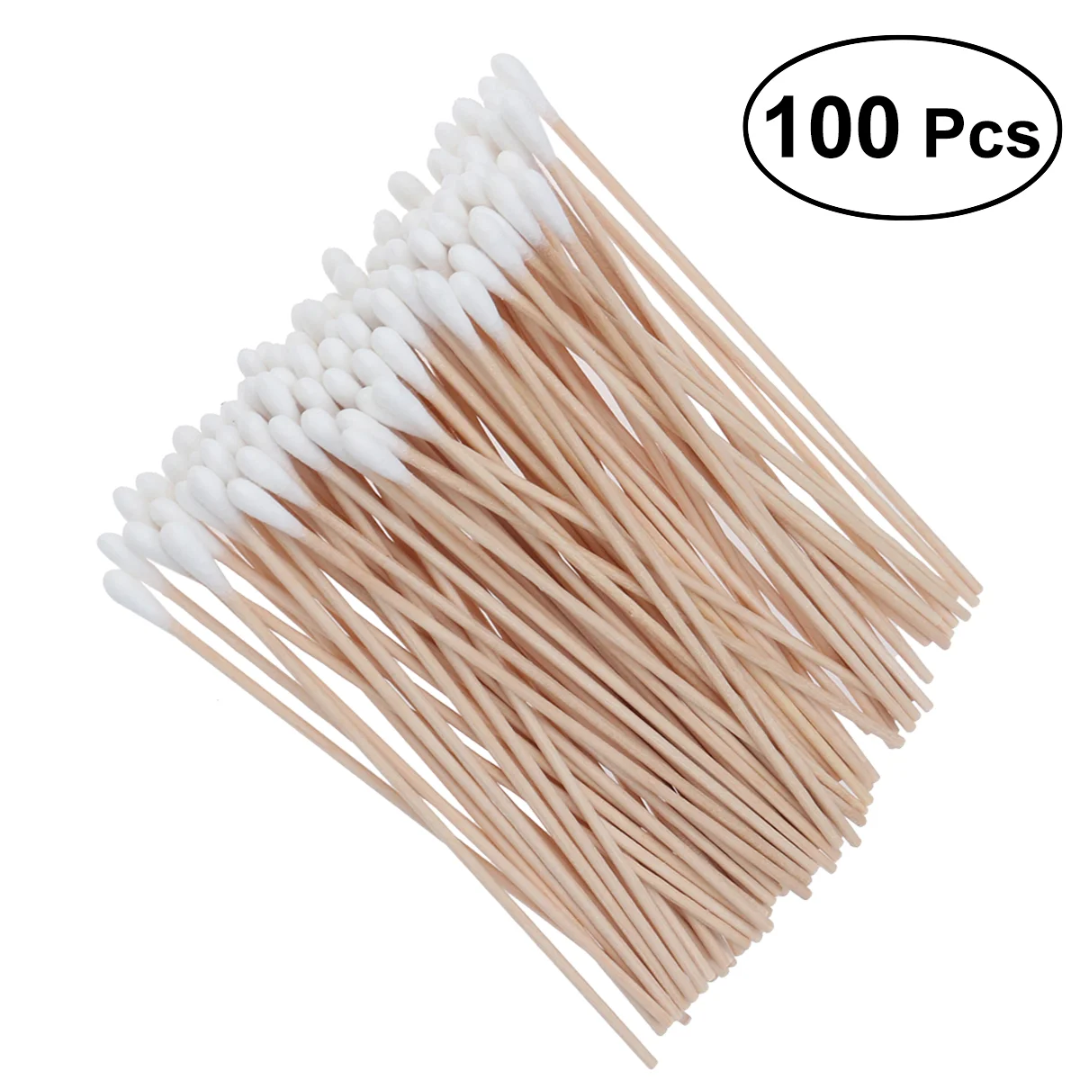 

100Pcs Long Wood Handle Cotton Swab Swabs Ear Cleaning Cosmetic Tool Makeup Removal Wound Care Cotton Buds Sanitary Roun