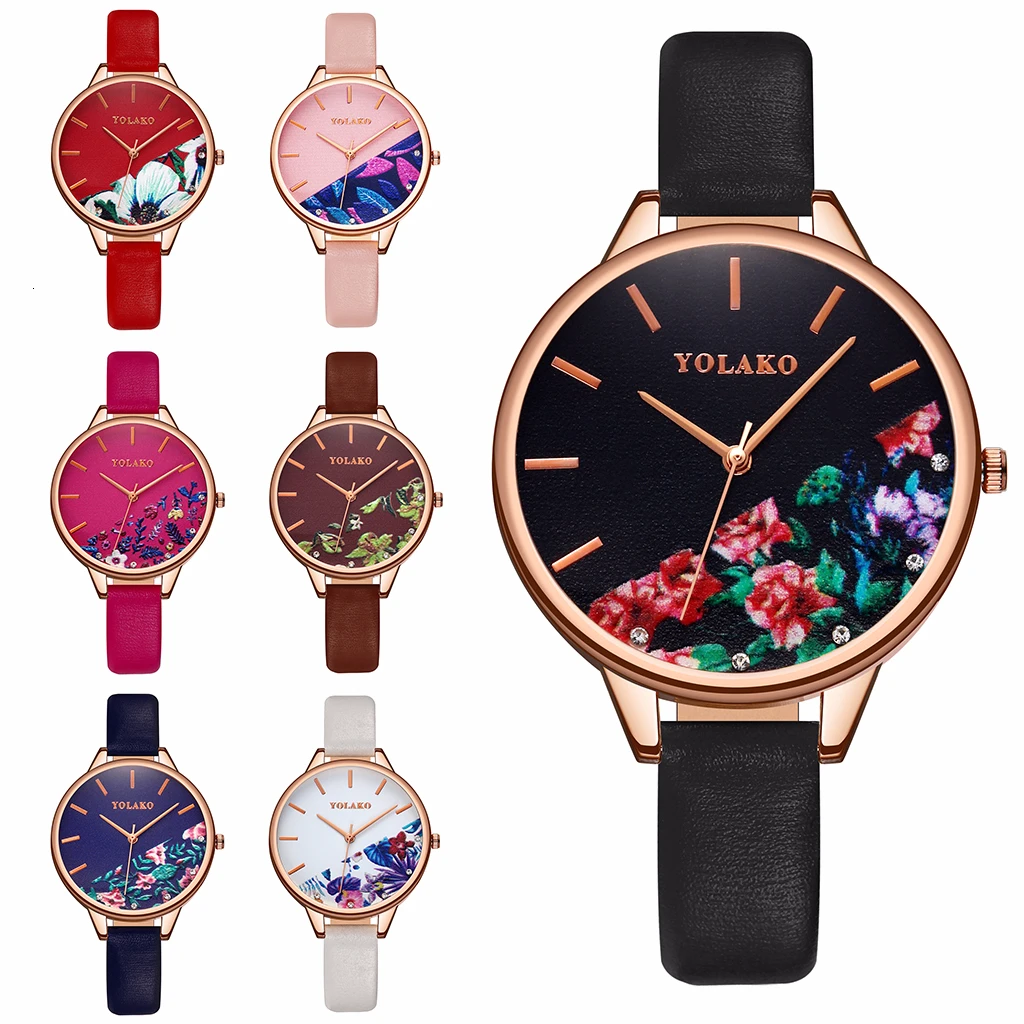 

2019 New Brand Women Watches Leather Flower Watch Luxury Ladies Quartz Wristwatches Clock Reloj Mujer Relogio Feminino Watch