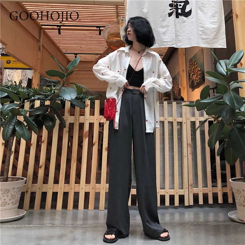 

GOOHOJIO 2021 New Spring and Autumn Oversized Casual Trousers Women High Waist Women Pants Fashionable Wide Leg Pants for Women