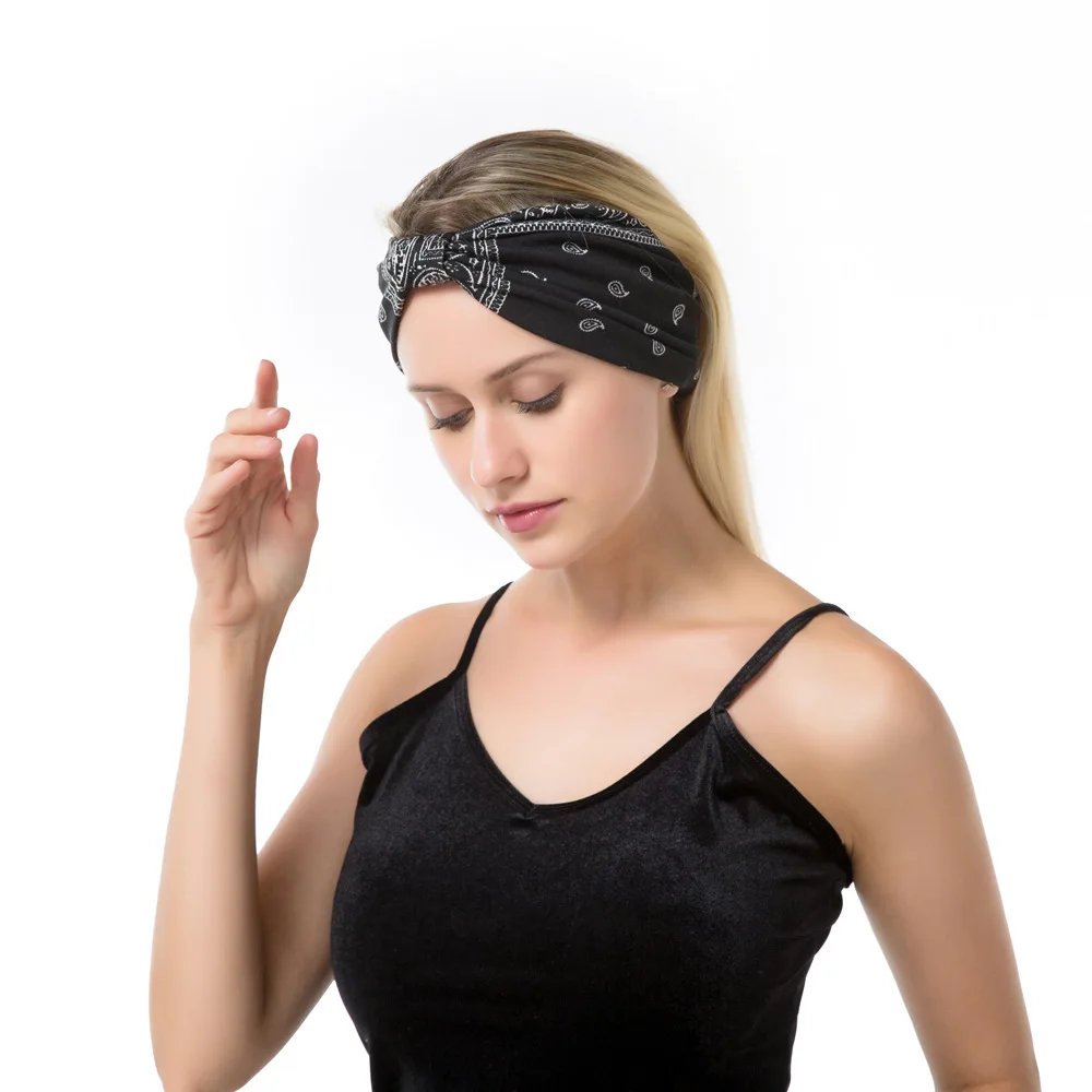 Wide edge cashew nut crescent print headbands Hairband hijab warm shawl ladies foulard femme headband hair bufanda mujer |