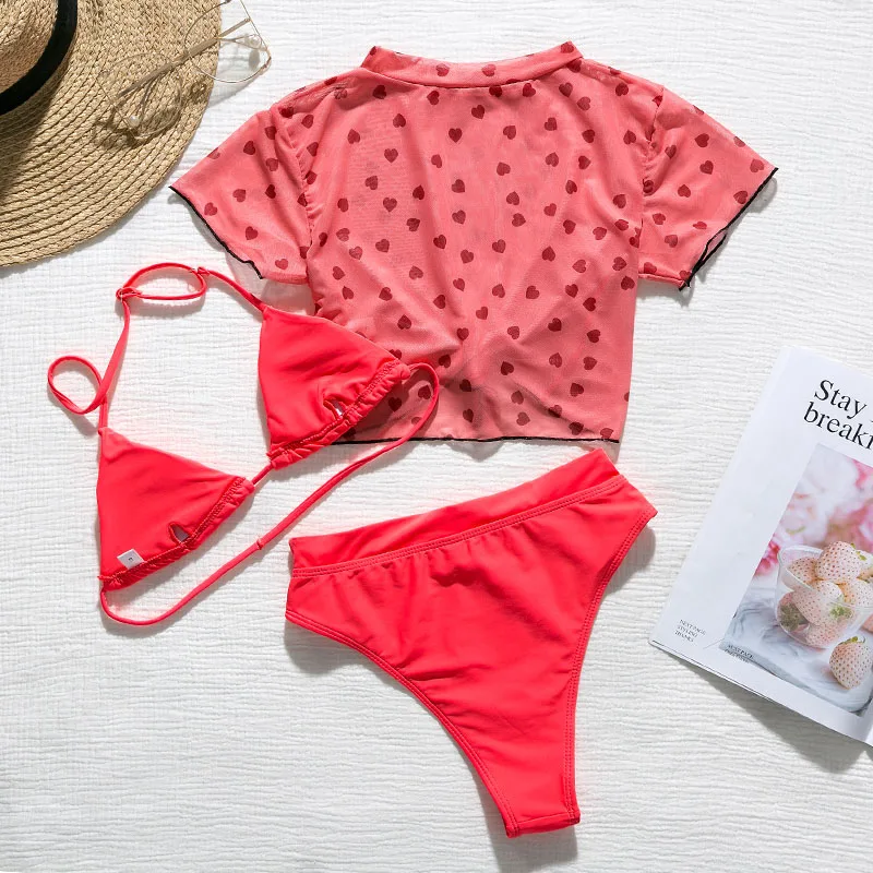 Купальник Bikinx красное бикини с коротким рукавом и высокой талией 3 шт. | Женская