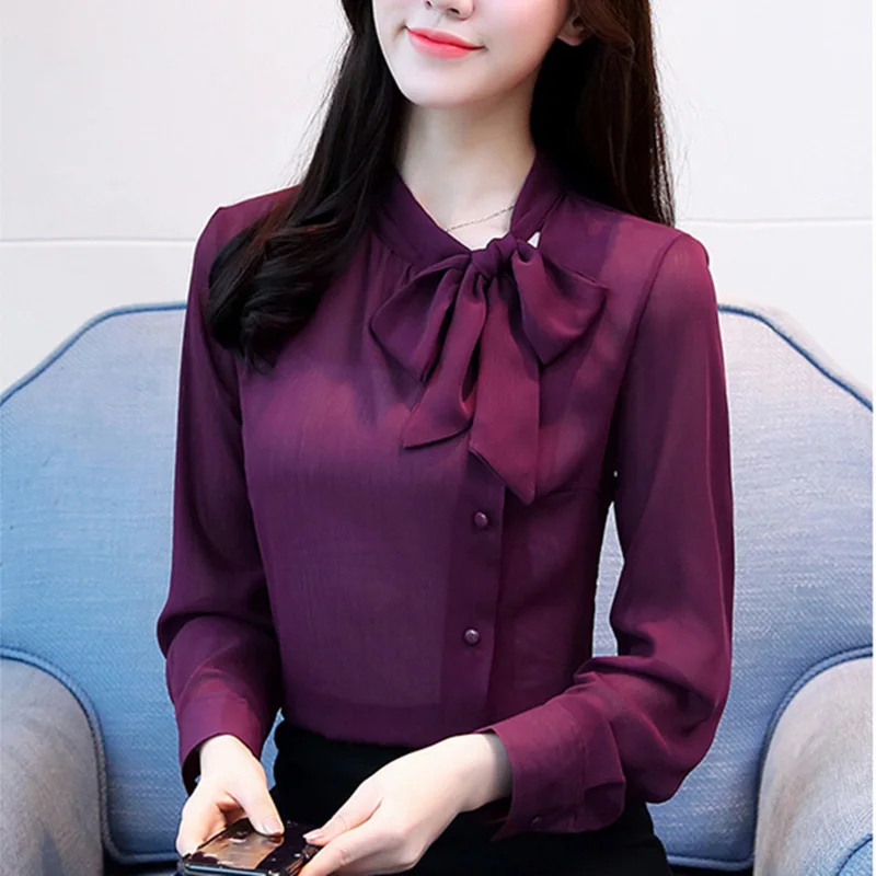 

2019 Blusas de Chiffon Blusa Camisas Das Senhoras Blusa de Manga Longa da Curva Blusas Roupas Feminina