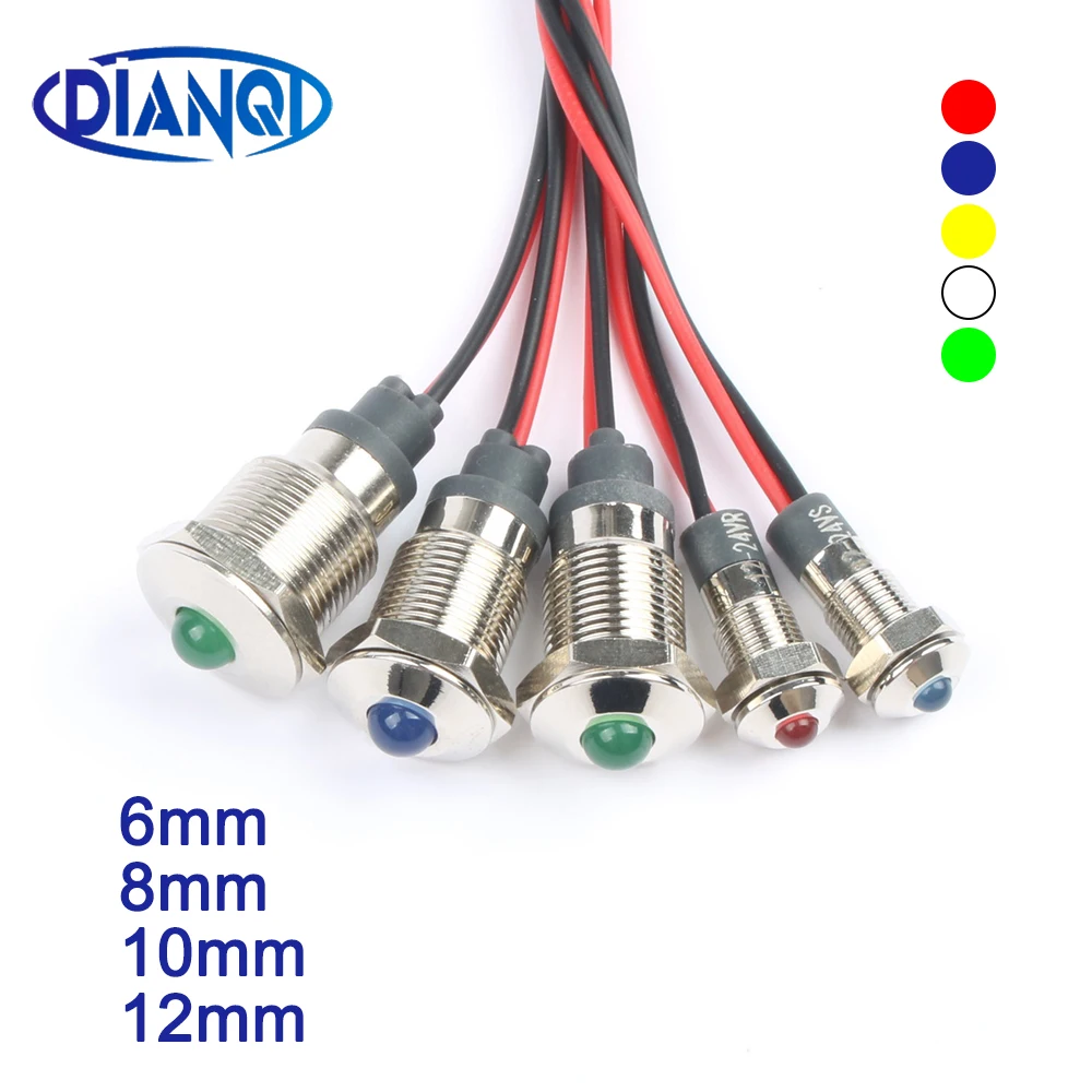 

6mm 8mm 10mm 12mm Waterproof LED Metal Warning Indicator Light Signal Lamp Pilot wire 3-6V 12-24V 110-220V Red Yellow Blue Bulb