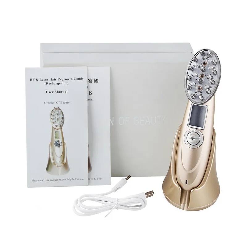 

Anti Hair Loss Comb RF EMS Nurse LED Photon Laser Stimulate Hair Regrowth Brush Massager Head Scalp Repair LCD Rechargeable