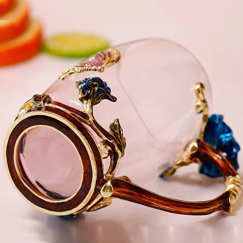 Высокое качество эмаль кофе чай чашка кружка 3D Роза бабочка стеклянные чашки