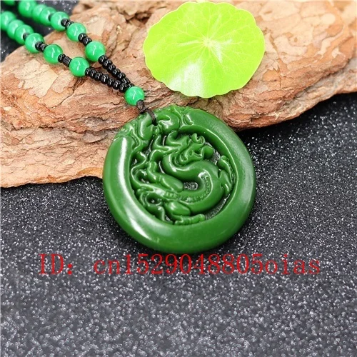 Натуральный зеленый китайский Нефритовый дракон кулон бусы ожерелье модное