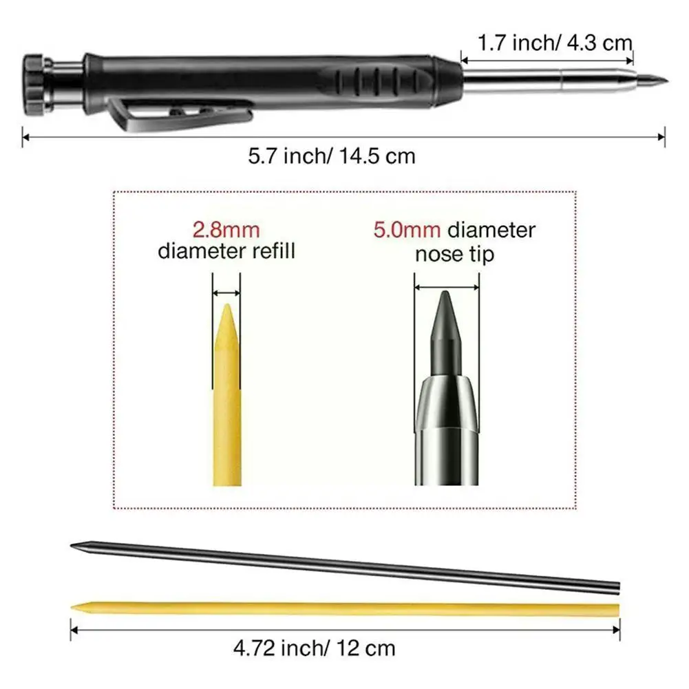 

Carpenter Pencil Hole Mechanical Pencil Marker Marking Tool Refill Construction Marker For Carpenter Scriber Woodworking A5v7