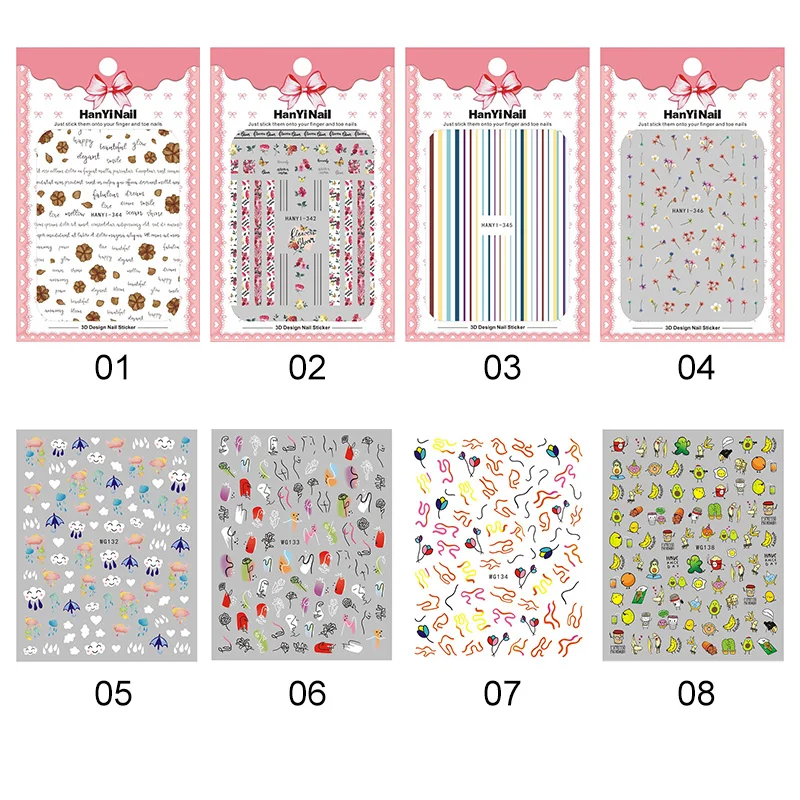 3D наклейки для ногтей смешанные узоры цветные переводные самоклеющиеся идея