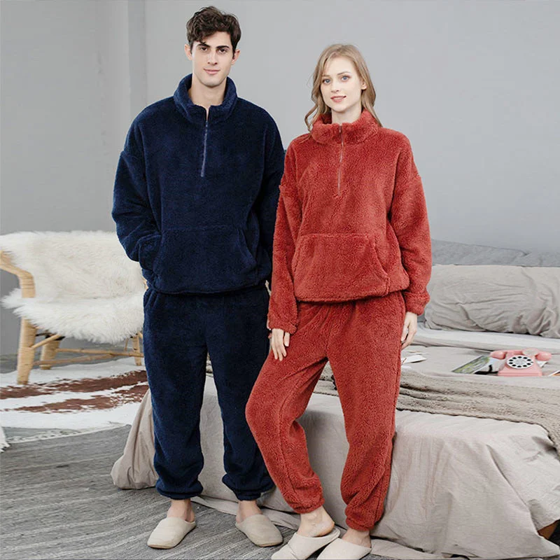 

Autumn Winter New Thicken Pajamas For Couples Plus Velvet Home Men's Clothing Casual Loose Homewear Female Sleepwear 2 Piece Set
