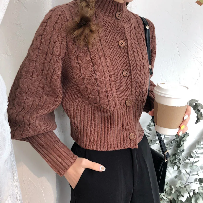 Женский винтажный свитер NORMOV Осенний вязаный короткий облегающий однотонный