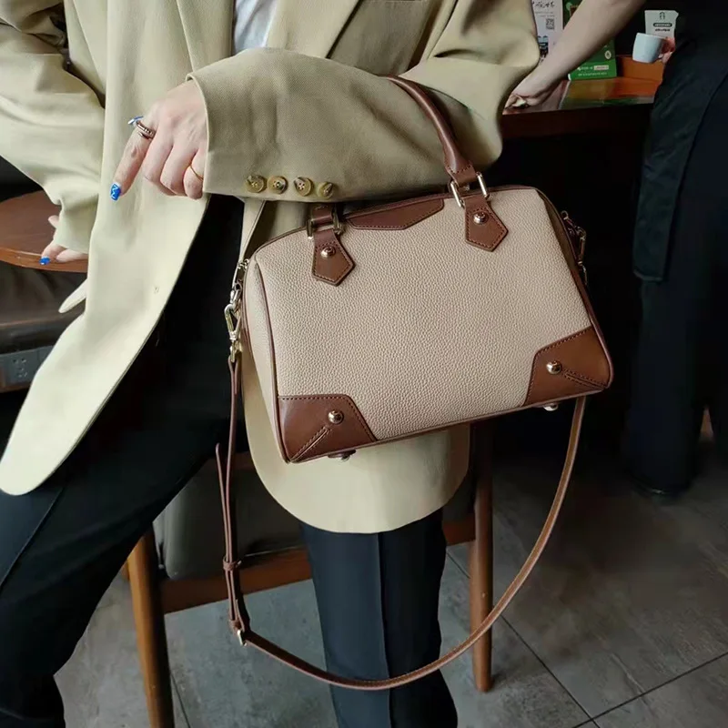 

Brand Genuine Leather Female Handbags Women Messenger Bags Lychee Texture Cowhide Shoulder Crossbody Bag Large Tote
