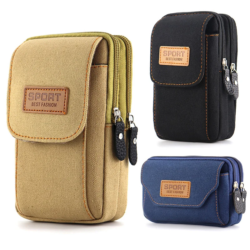 

2021 Universal Canvas Mobile Phone Bag Belt Waist Packs for Man Wallet CellPhone Pouch Pocket Handbag for male fanny pack men