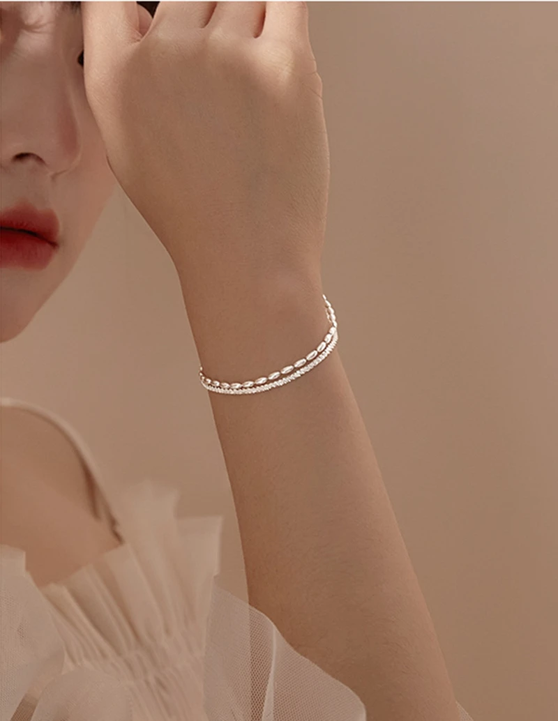 LIVVY новый модный серебряный цвет изысканный простой двухслойный браслет в виде