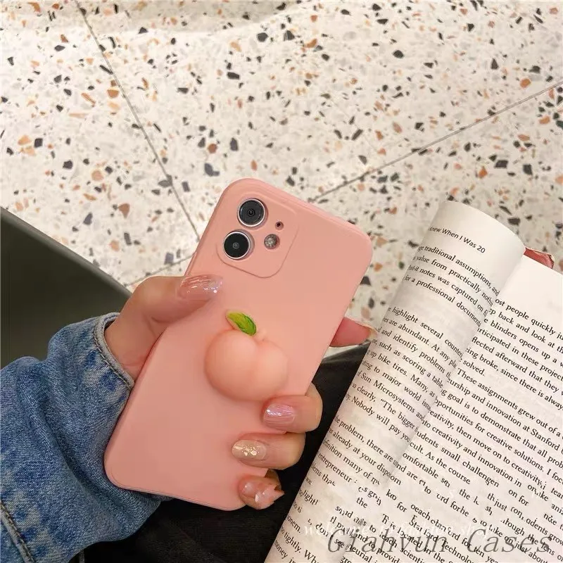 Pinch music decompress peaches Liquid Silicone Case For iPhone 14 + 13 11 12 Pro X XR XS MAX 8 8plus 6S 7 Plus Mini Phone Cover