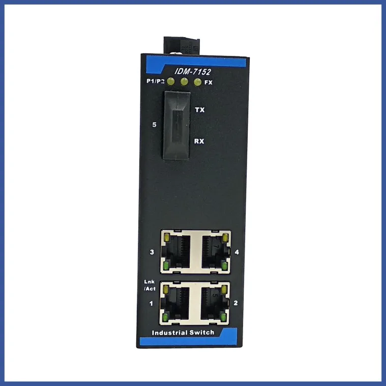 

5 port industrial switch, 1 optical 4 electrical 100m entry-level Industrial Ethernet switch, 12v2v guide rail IDM-7152