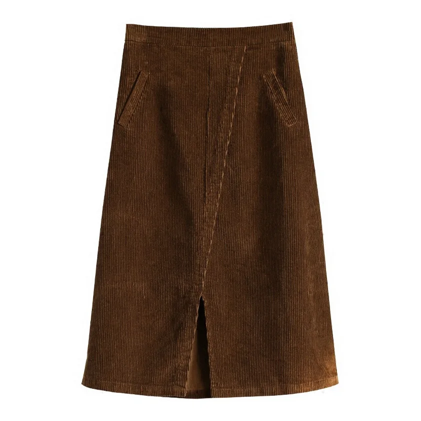 

Corduroy Skirt Front Slit A-Line Harajuku Loose Vintage Autumn Plus-Size Women High-Waist OL Feel