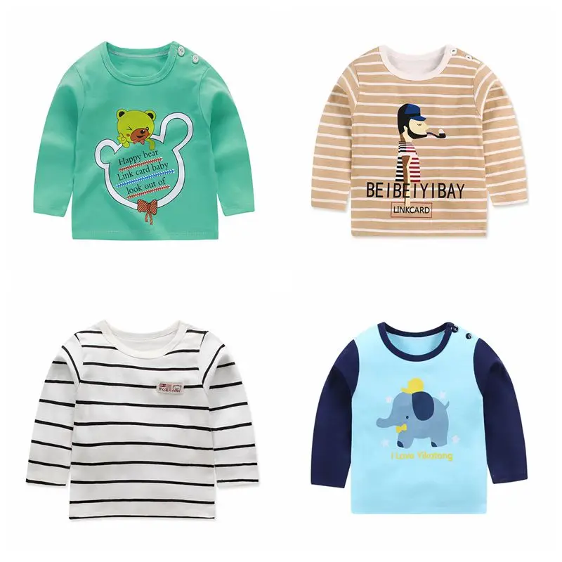 Autumn New Kids Baby Girls Boys Long Sleeve Tops Cotton Round Neck Tee Shirt Blouse Clothes | Детская одежда и обувь