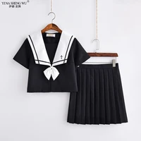 cross embroidery school uniform high school girl sailor suit cosplay costume black short long sleeve japanese anime uniforms