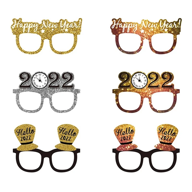 

6Pcs Happy New Year Star Hat Glitter Glasses Frame Photo Props New Year Eve Festive Party Eyeglasses Christmas Decor