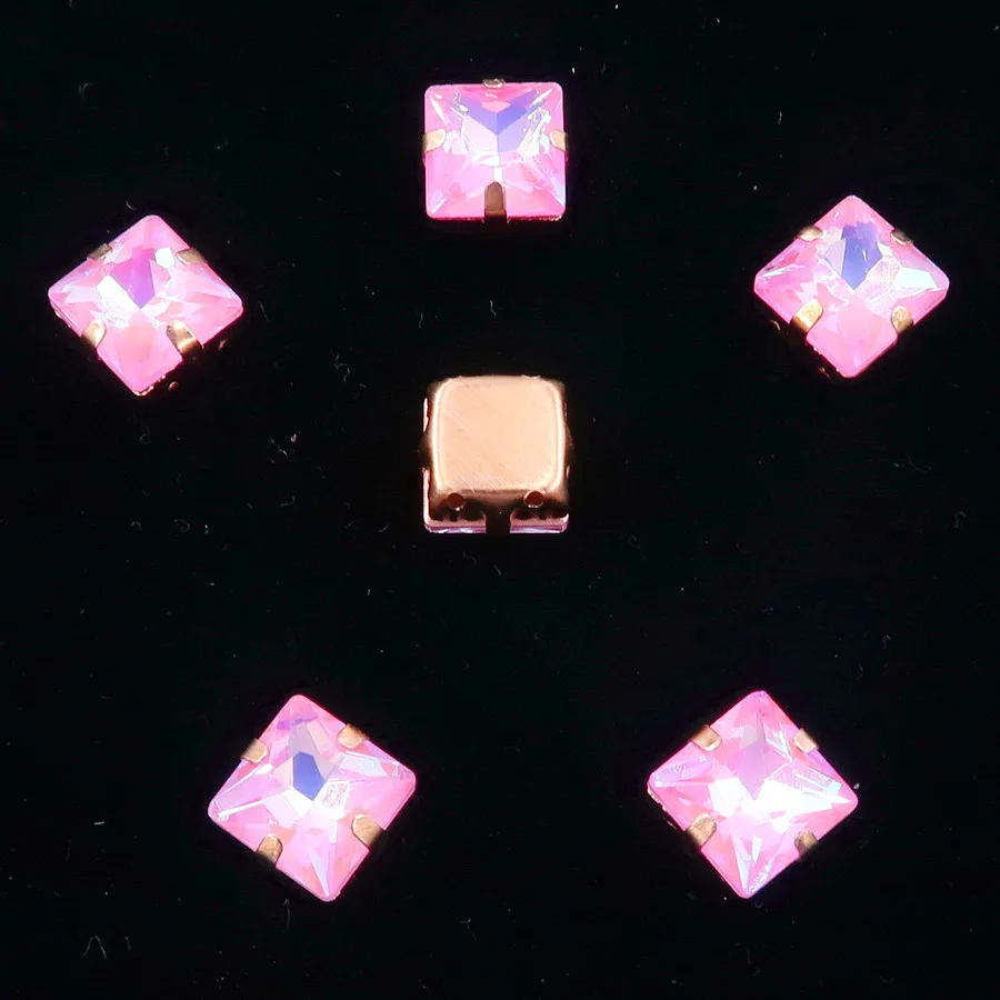 A27 Pink AB Золото коготь настройки 50 шт./упак. с радужными или желейные АБ стекло с украшением в виде кристаллов 8mm квадратной формы пришить стразы кристаллы Аппликация «сделай сам» - Цвет: A27 Pink AB