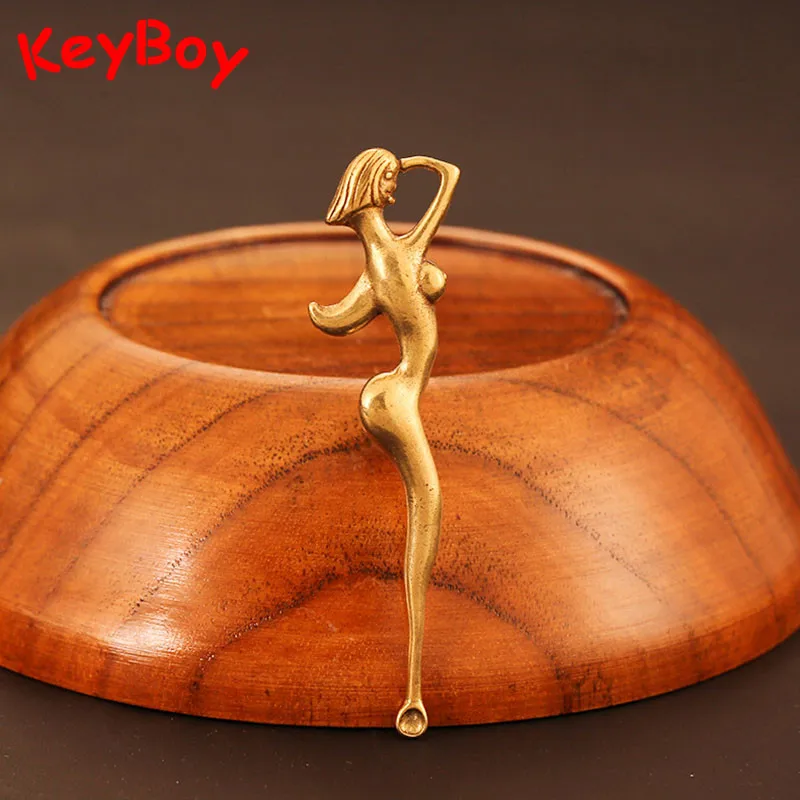 Латунная голая Красивая Женская Ушная ложка брелок кулон медная девочка в форме