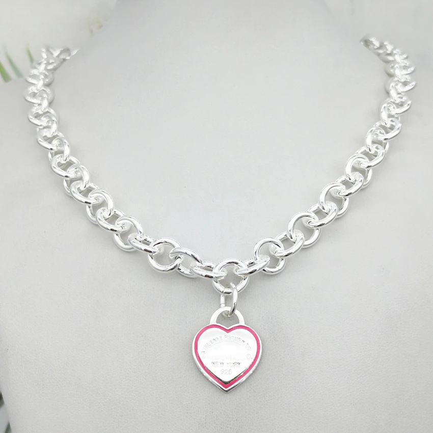 

Fashion cool hot style lovers enamel hanging heart necklace