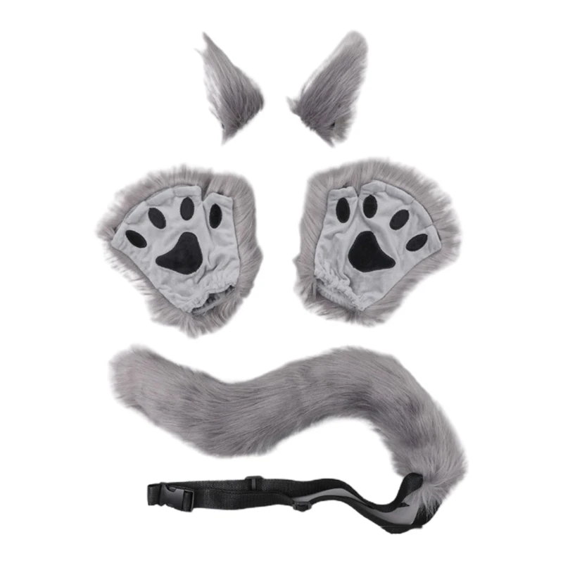 

LXAE 5 Pcs Plush Animal Cosplay Set Foxes Ear Headgear Glove Wolf Tail Lolita Gothic Cosplay Accessory Photo Taking Kit