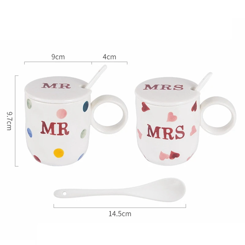 Простые Семейные кружки маленькие с ложками и крышками Mr Mrs | Дом сад