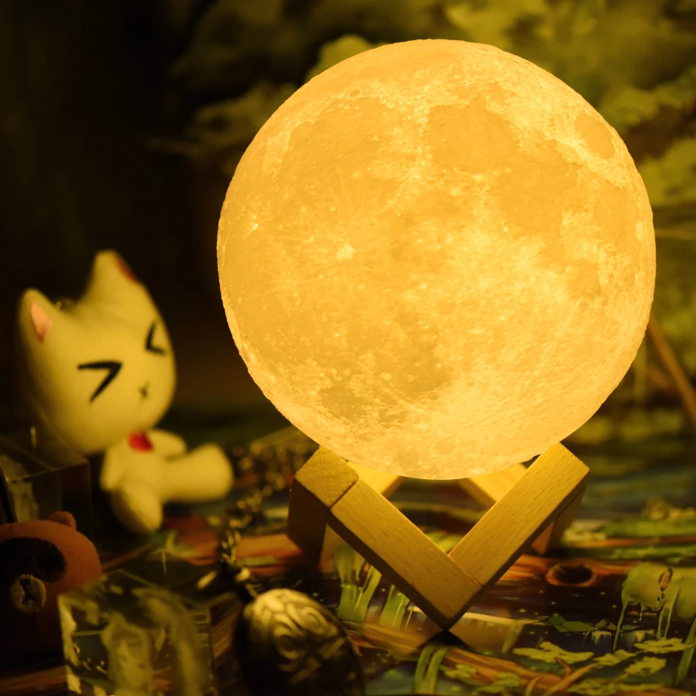 Rambery moon лампа 3d принт ночник перезаряжаемый 3 цветной кран лампа управления огни 16 цветов Изменение дистанционного светодиоды лунного света подарок