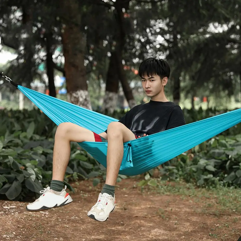 Подвесной гамак износостойкий нейлоновый одиночный не скатывающийся с поясом