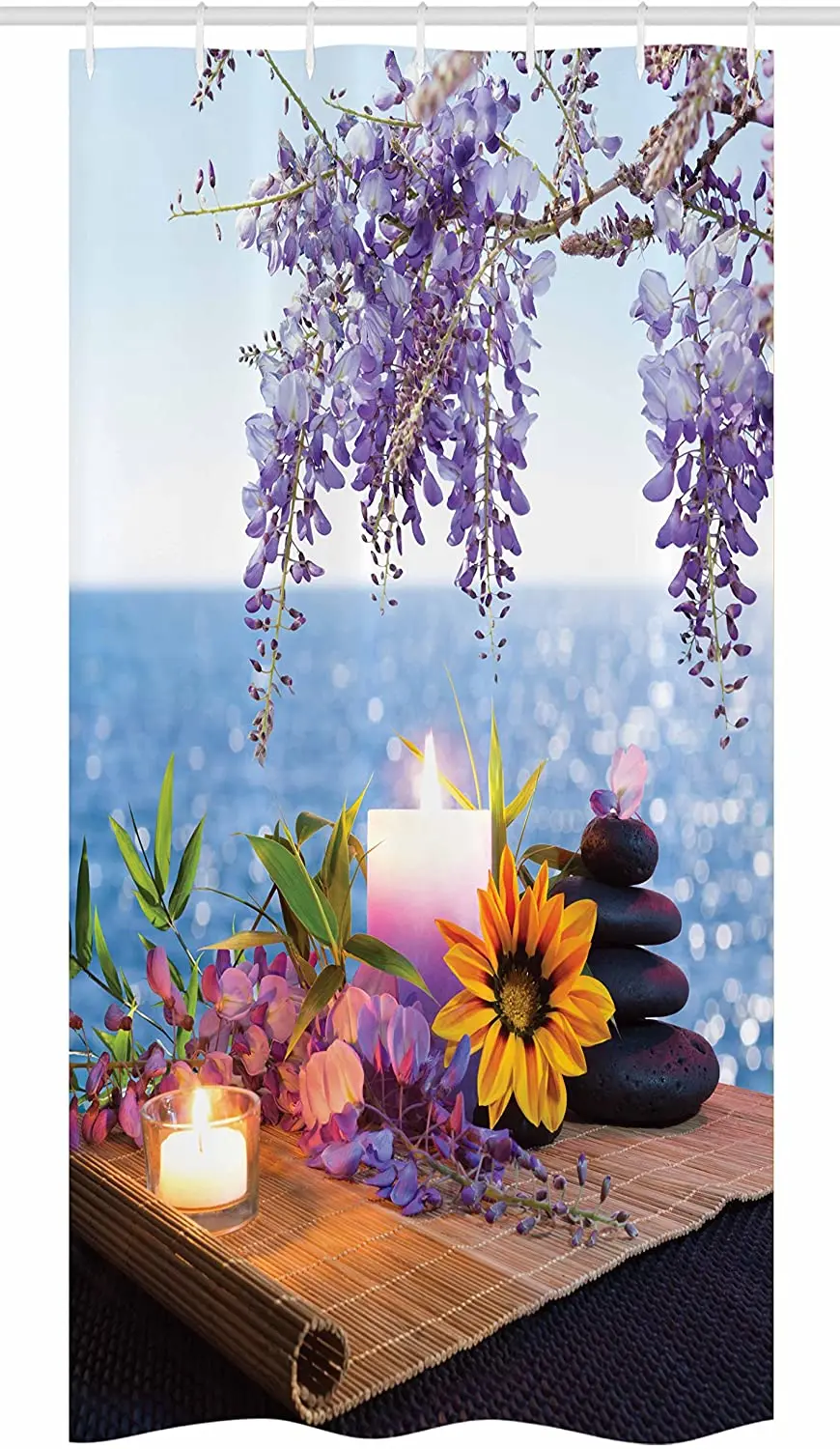 Спа-занавеска для душа массажные камни с маргариткой и глицинией листвой