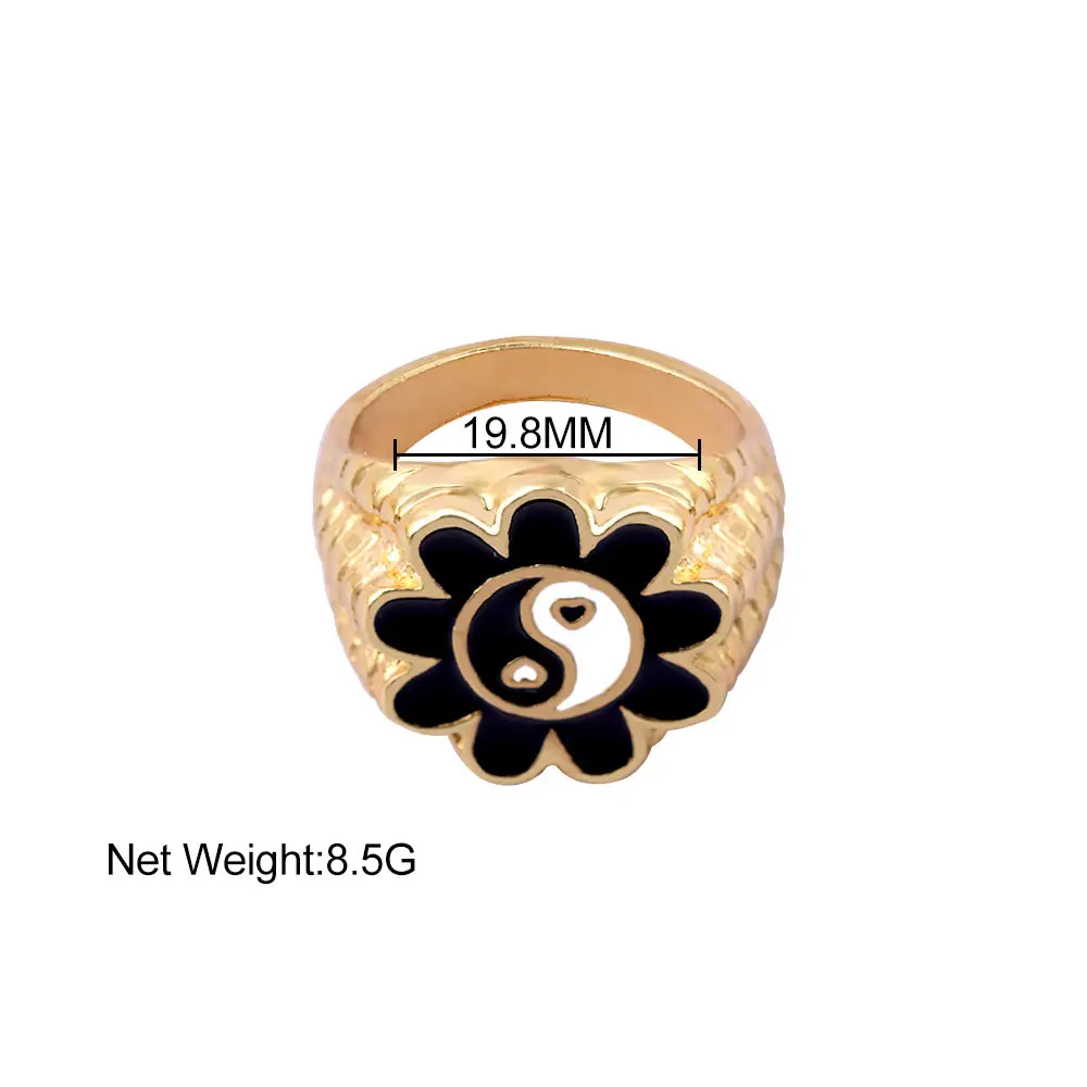 

Flatfoosie INS Colorful Yin Yang Flowers Enamel Rings For Women Punk Fashion Heart Geometric Finger Ring 2021 New Korean Jewelry