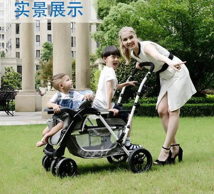 

New Double Strollers for Twins Babies Folding Baby Pram Umbrella Car Front and Rear Lie Down Traveling Twin Stroller 0-6Y