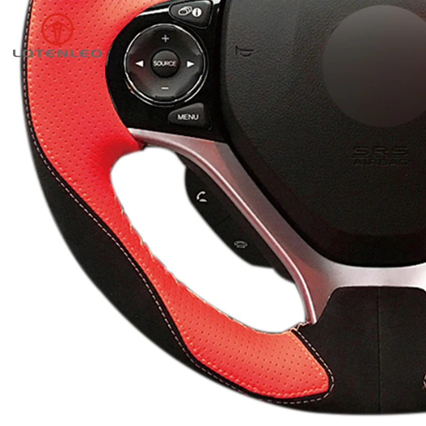 

LQTENLEO Red Genuine Leather Black Suede DIY Hand-stitched Car Steering Wheel Cover for Honda Civic Civic 9 2012 2013 2014 2015
