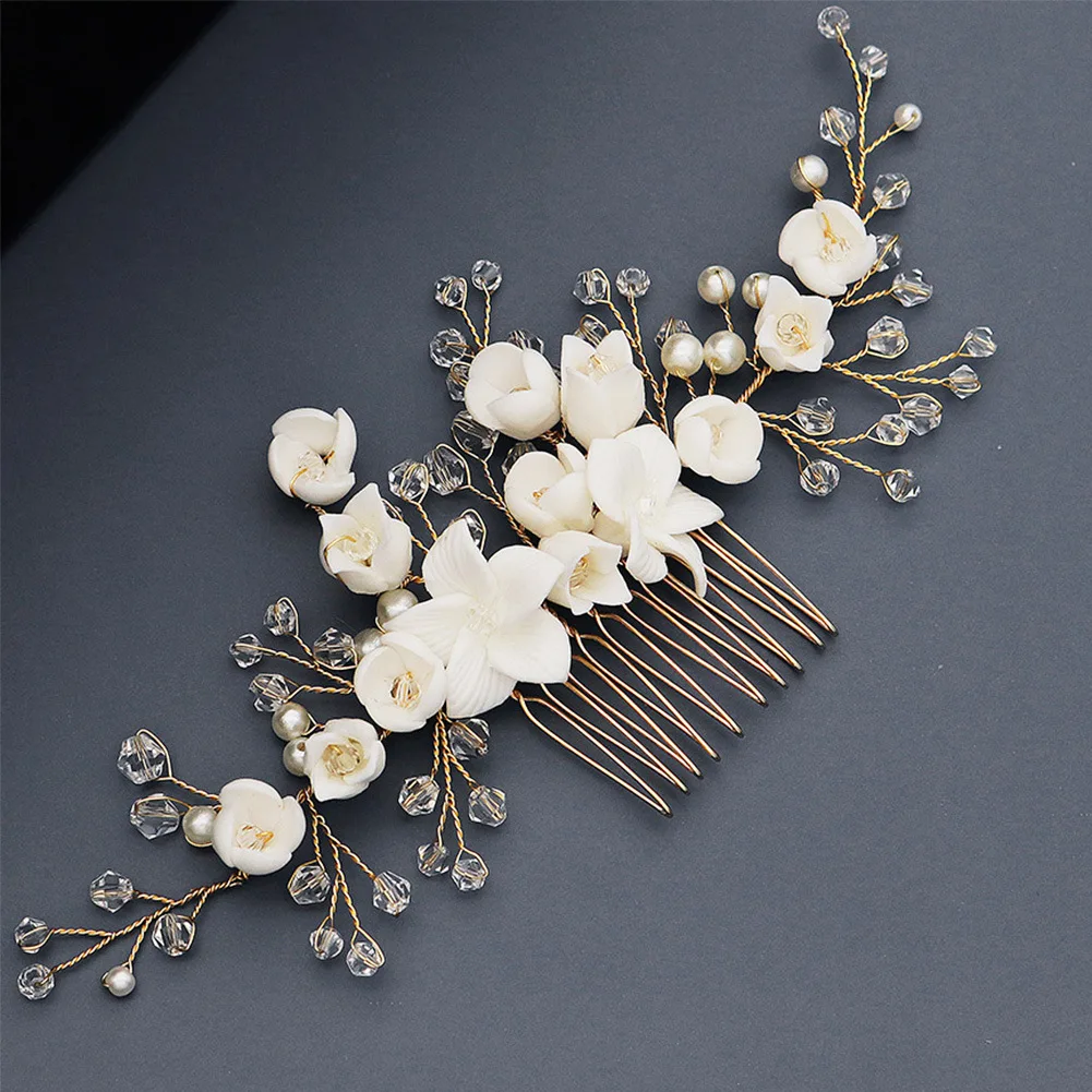 

Fairy Beautiful Bridal Suit Soft Pottery Flower Hair Comb Retro Chinese Clothing U-Shaped Hairpin Head Jewelry