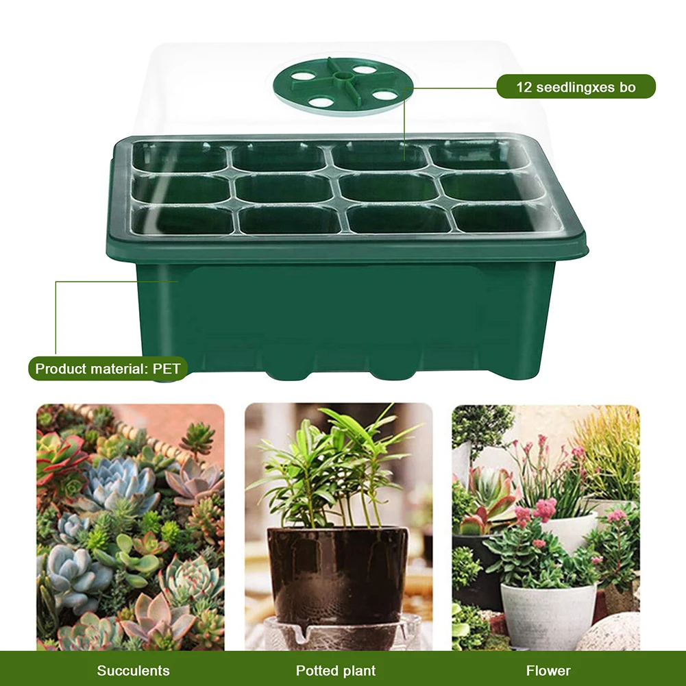 

10pcs 12 Holes Seed Starter Tray Kit Plant Germination Box Adjustable Switch Garden Decor Planting Accessories with Dome Base