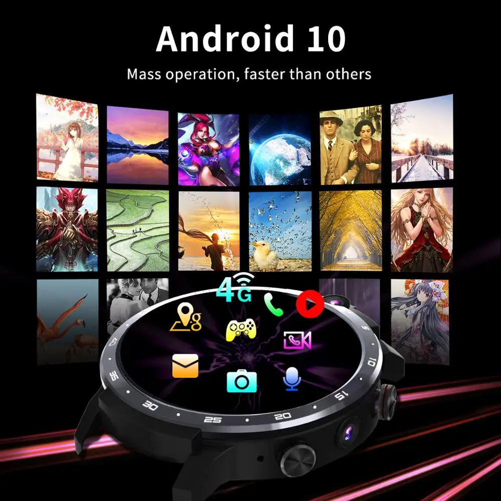 LEMFO Smart Watch Men LEM12pro 4+64G Android 10 400*400 1.6 inch Screen Dual Camera 4G 900 mAh Power Bank Google Play Smartwatch