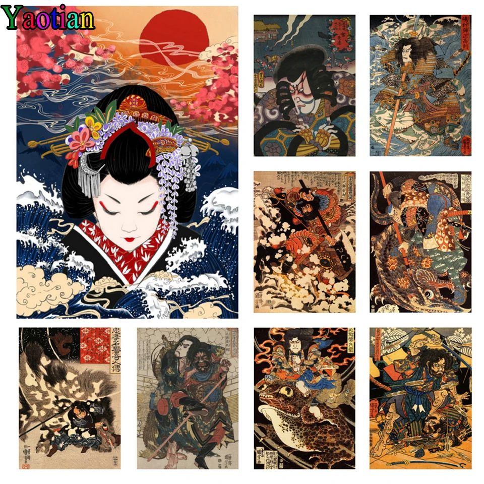 

Full Drill Diamond Painting Japanese Retro Samurai Asian Warrior 5D Diy Rhinestones Mosaic Diamond Cross Kits Kids Room Decor