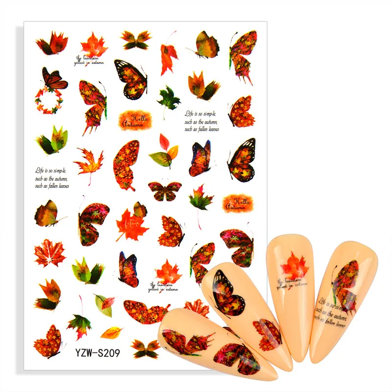 

2022 новые бабочки лак для ногтей наклейки золотые наклейки осенняя Тема кленовый лист Цветы змея Кот декоративный маникюр