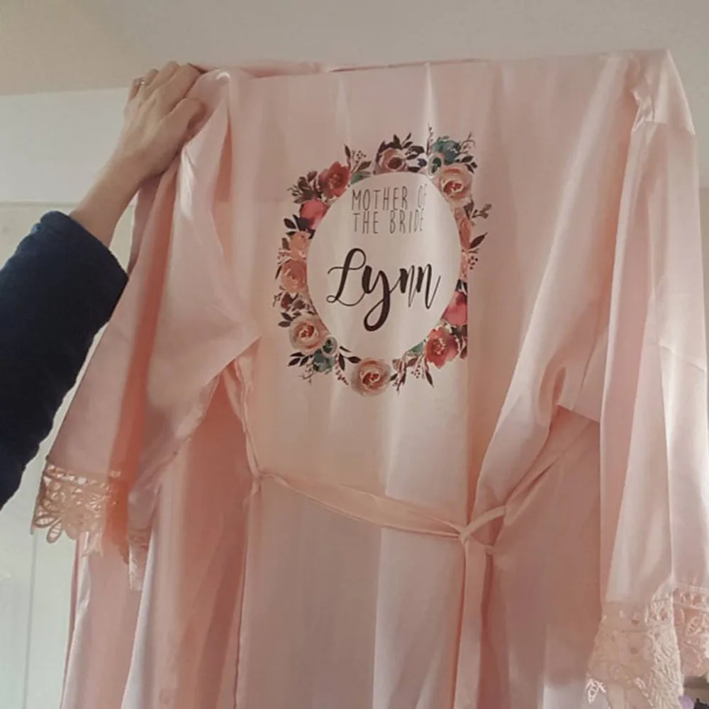 

pink Bridal robes with floral name,custom lace hen party nightgown,silk bridesmaid robe,sister of groom bathrobe valentines gift