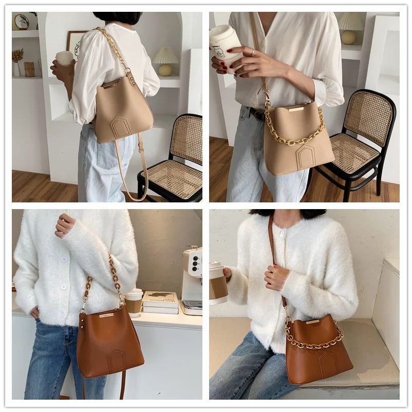

Chain Small Women Bucket Bag 2020 Branded Designer Handbags Female PU Leather Fashion Shoulder Crossbody Bag Vintage Purse