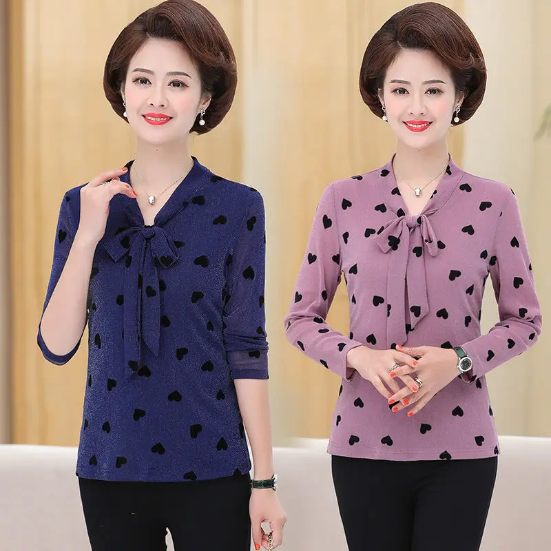 Одежда для матери среднего возраста Весенние футболки с длинным рукавом женская