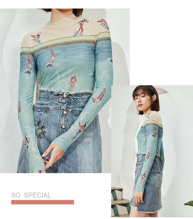 

Fashion New Spring Summer Women T-shirt Tops Ladies Cute Cartoon Printed Woman Mesh Light Tees Casual Crop Sun Tops Tee NS506