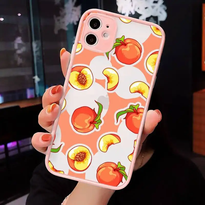 

Cute peach pink Phone Case For iPhone 12 11 Mini Pro XR XS Max 7 8 Plus X Matte transparent Pink Back Cover