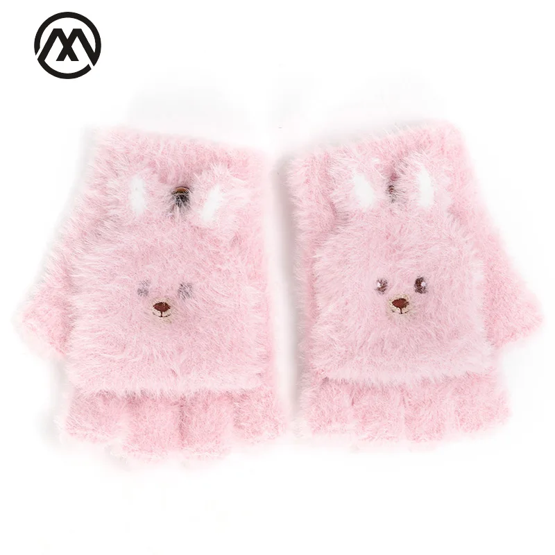 2019 милые уши женские перчатки зимние мохер половина пальца полный палец двойного